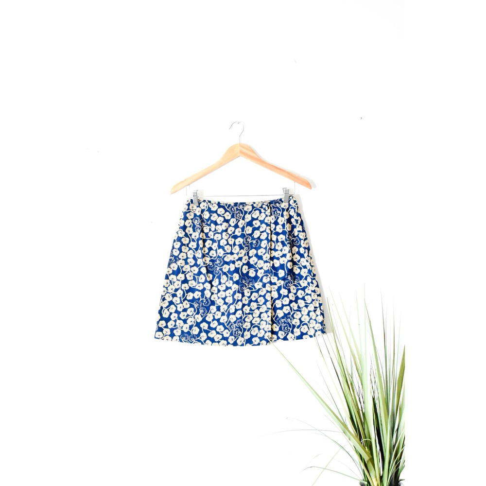 Handmade Wrap Mini Skirt Women Size S Navy Blue Vintage Floral Button